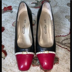 St John size 7 1/2 vintage pumps black and red